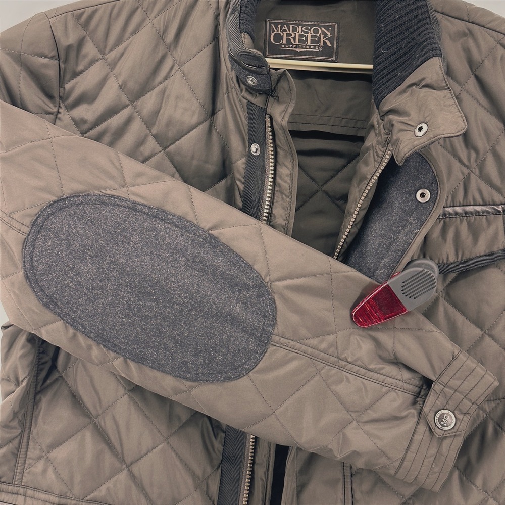 Madison Creek Outfitters Mens Large Quilted Jacket Olive Green Elbow Patches‎ - Picture 5 of 13